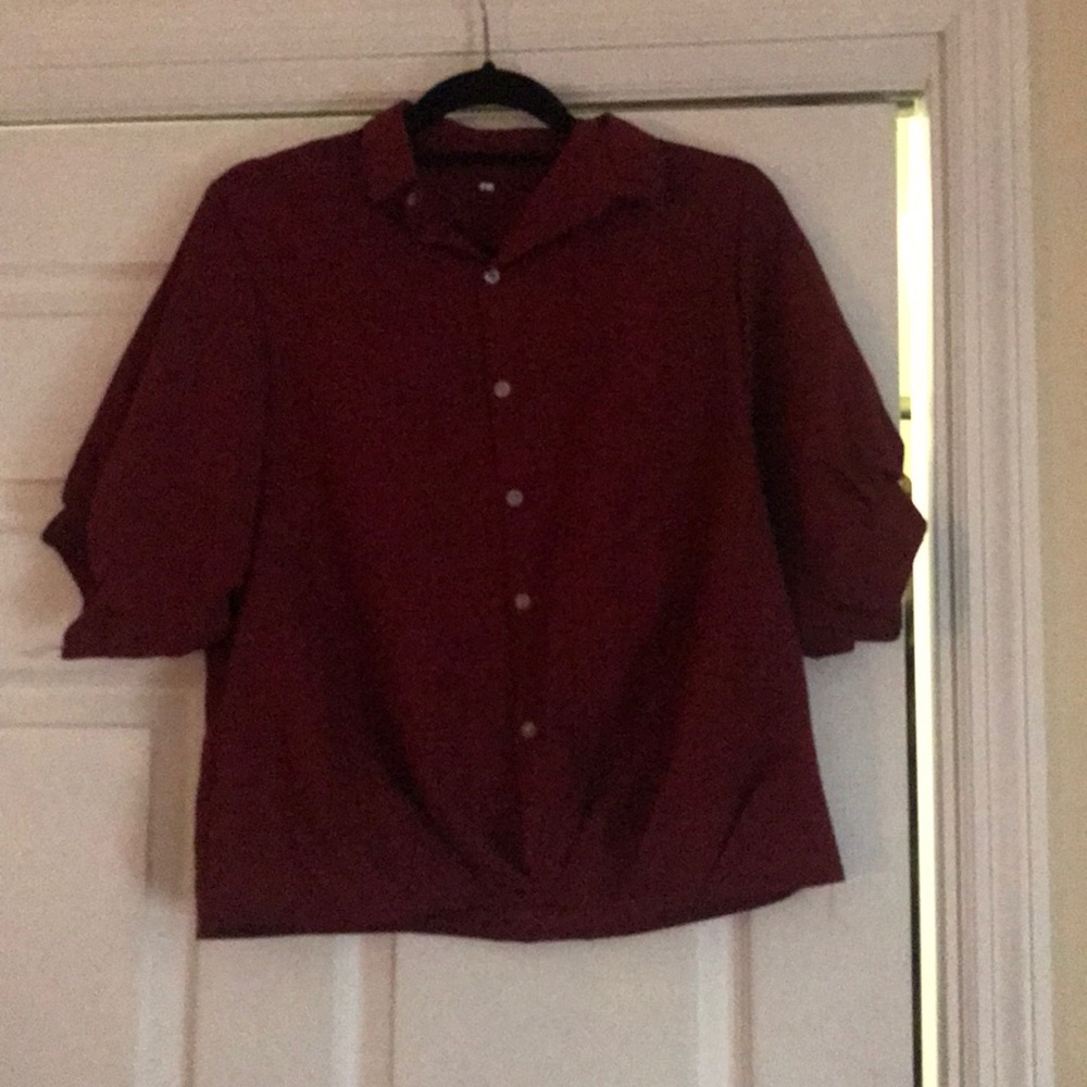 Red button down shirt